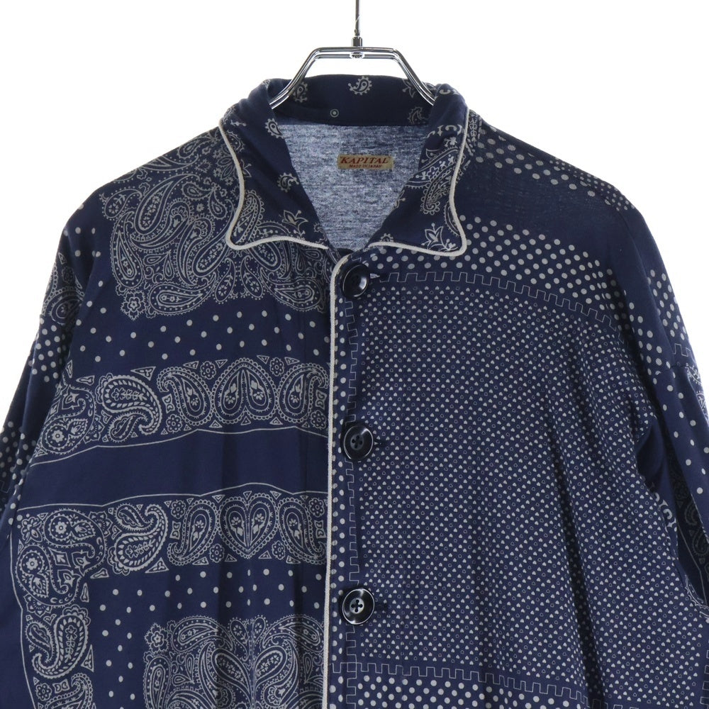 KAPITAL(キャピタル) リネン ペイズリー柄 ボタンフライ オールインワン つなぎ ネイビー