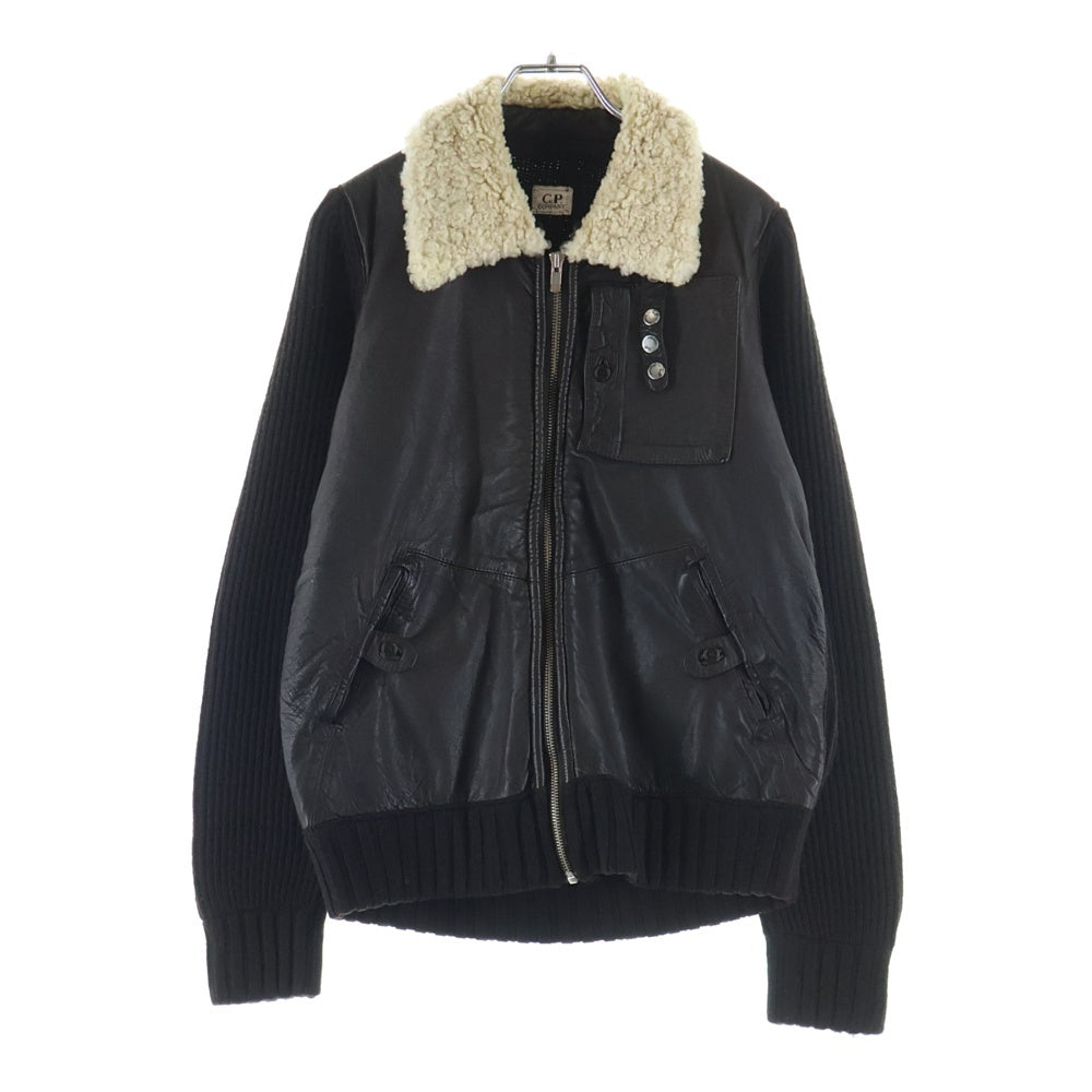 C.P. Company(シーピーカンパニー) 06AW ARCHIVE アーカイブ レザー ニット切替 ムートンジャケット ブラウン
