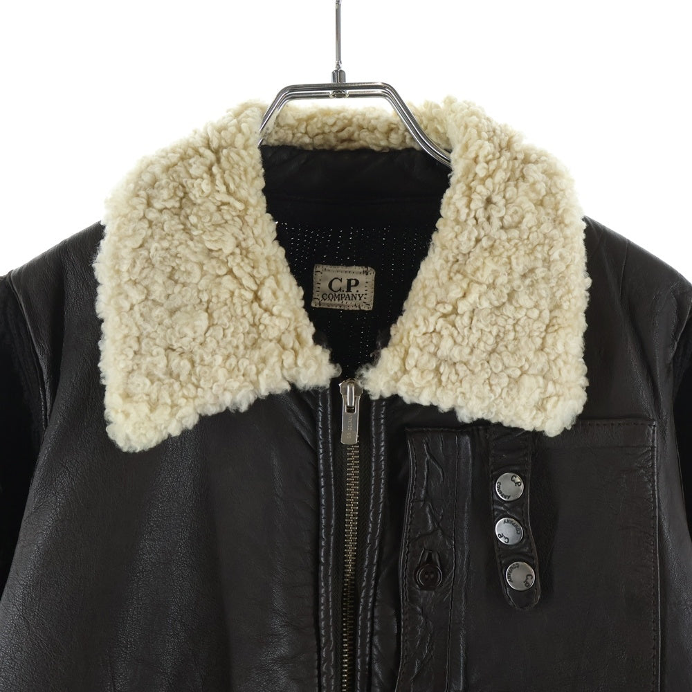 C.P. Company(シーピーカンパニー) 06AW ARCHIVE アーカイブ レザー ニット切替 ムートンジャケット ブラウン