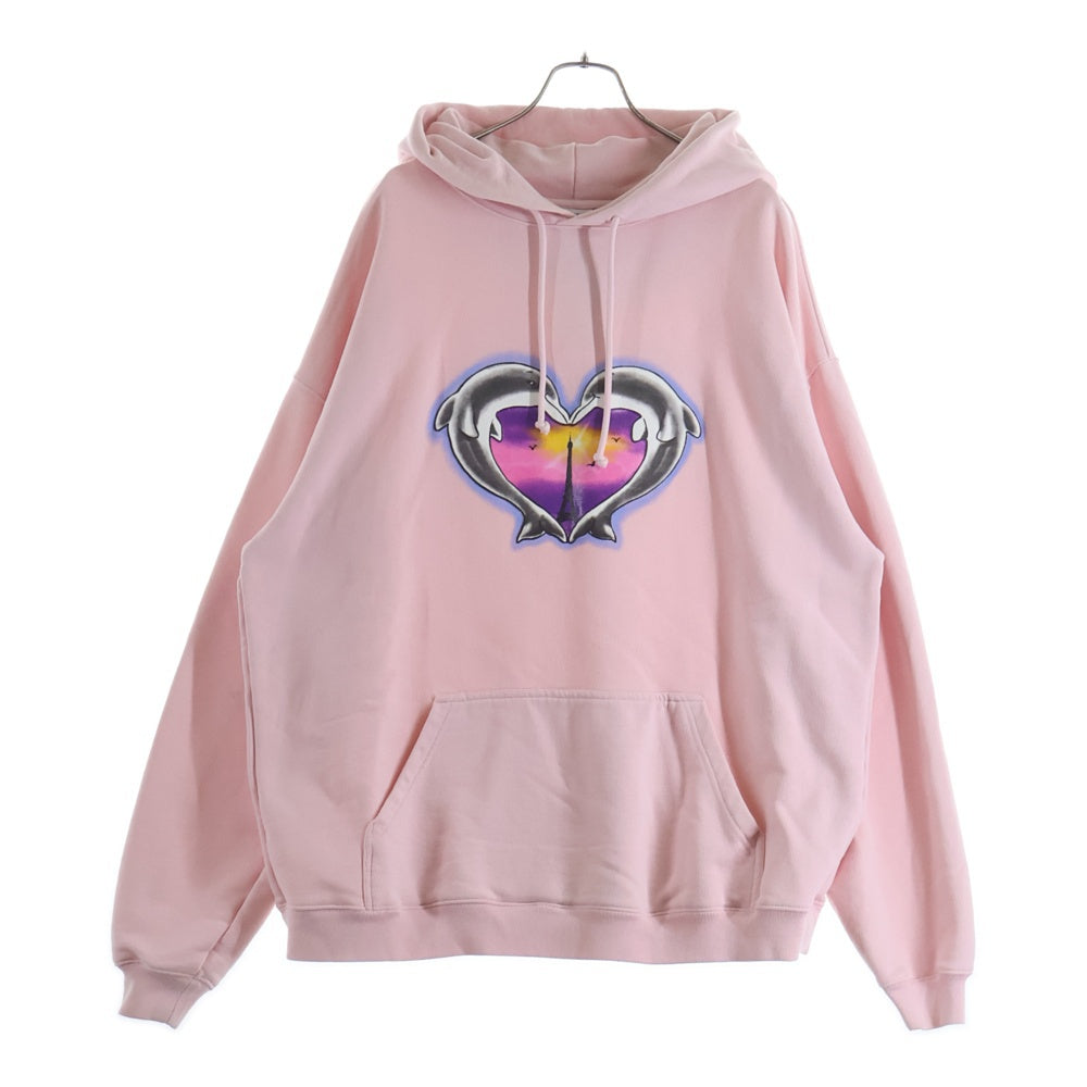 VETEMENTS(ヴェトモン) 21AW DOLPHIN HEARTS HOODIE ドルフィン ハート 両面プリント プルオーバー パーカー スウェット ピンク UA52TR790P