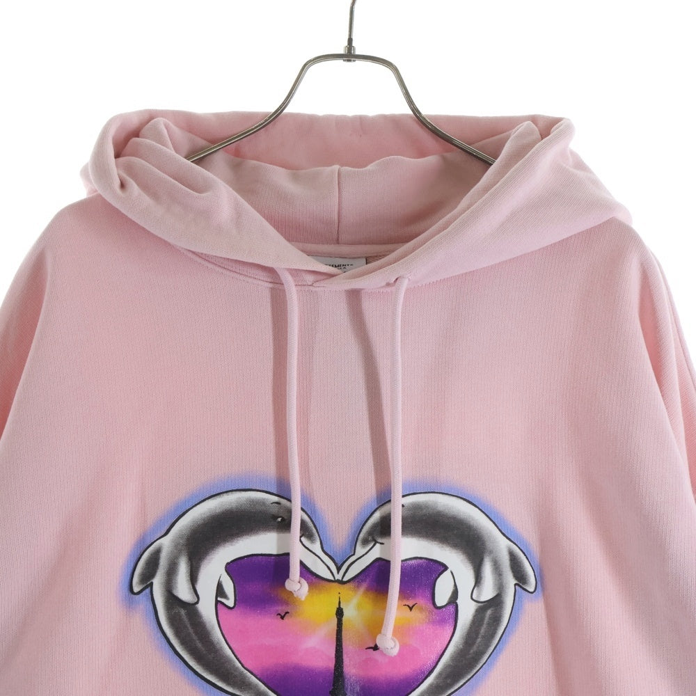 VETEMENTS(ヴェトモン) 21AW DOLPHIN HEARTS HOODIE ドルフィン ハート 両面プリント プルオーバー パーカー スウェット ピンク UA52TR790P