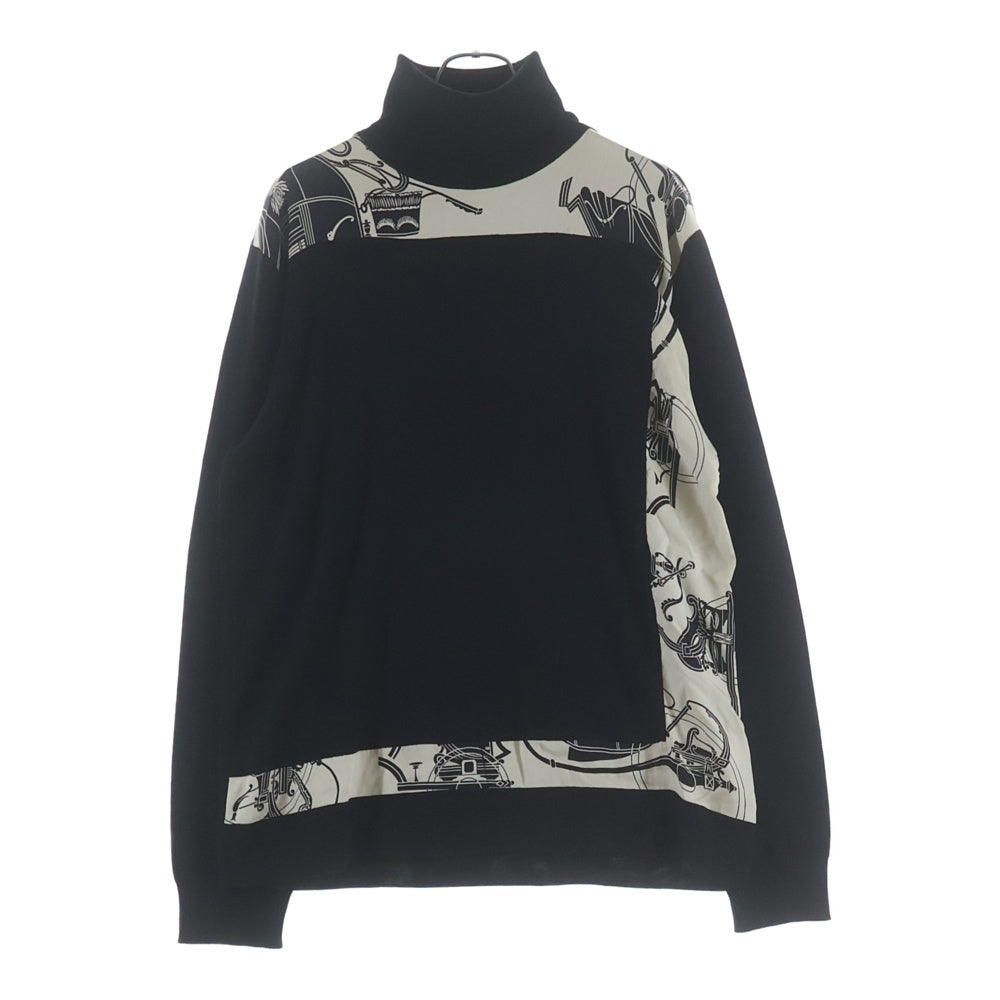 HERMES(エルメス) SOIE DECADREE ウール シルクプリント タートルネックニット セーター ブラック