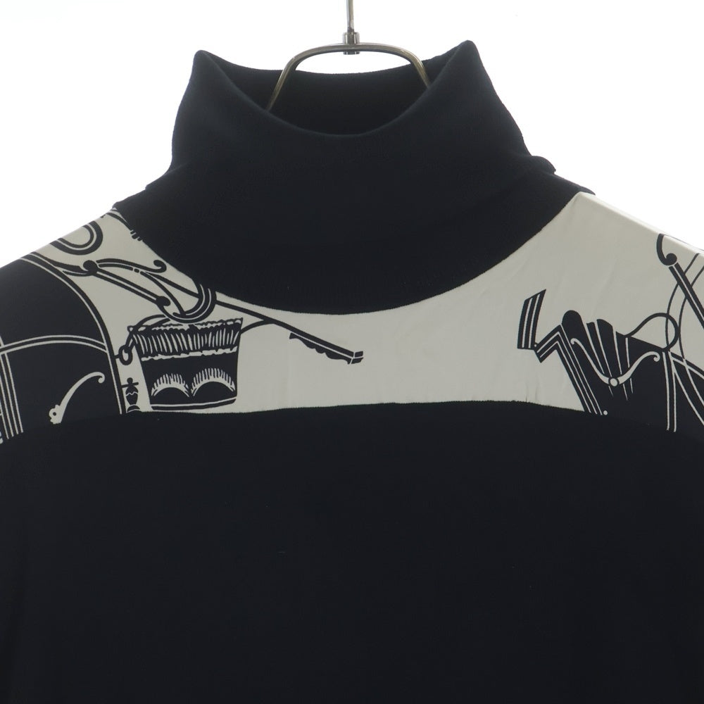 HERMES(エルメス) SOIE DECADREE ウール シルクプリント タートルネックニット セーター ブラック
