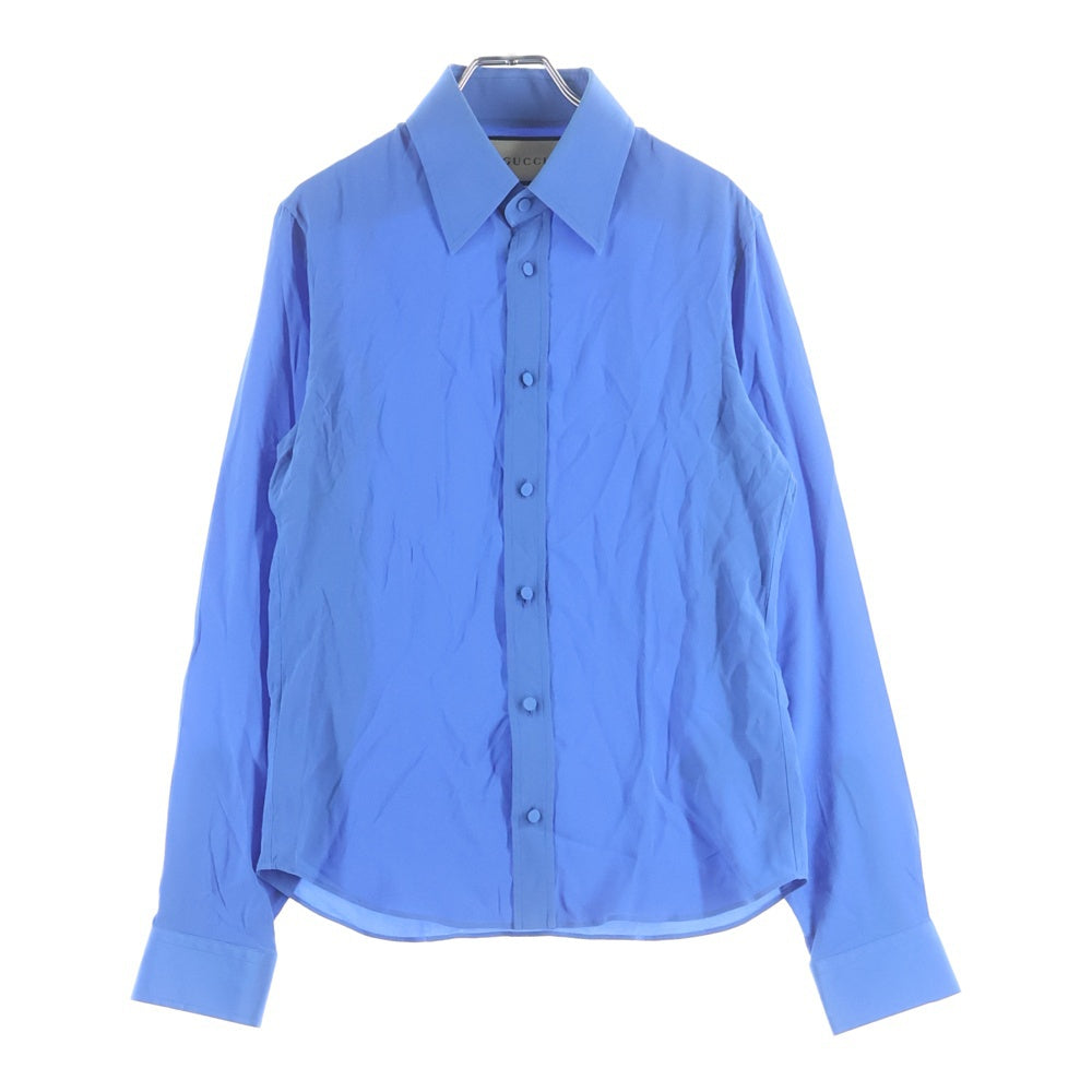 GUCCI(グッチ) SILK SHIRT シルク くるみボタン ボタンアップ 長袖シャツ ブルー 736991 Z605B