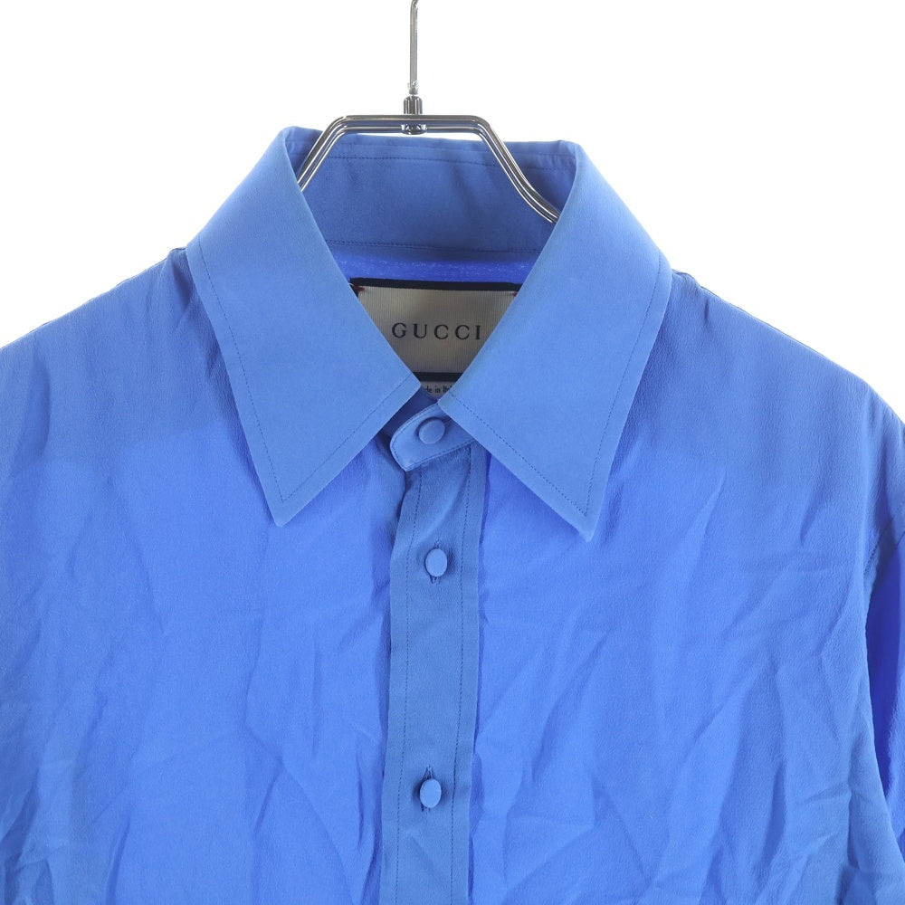 GUCCI(グッチ) SILK SHIRT シルク くるみボタン ボタンアップ 長袖シャツ ブルー 736991 Z605B
