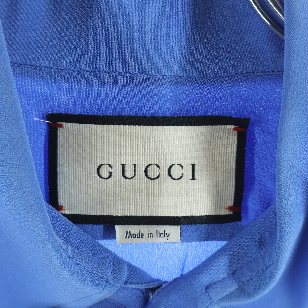 GUCCI(グッチ) SILK SHIRT シルク くるみボタン ボタンアップ 長袖シャツ ブルー 736991 Z605B