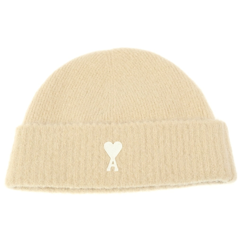 AMI Alexandre Mattiussi(アミアレクサンドルマテュッシ) Ami de Coeur ウール混 ロゴ ニット帽 キャップ ベージュ UHA105.KN0032 レディース