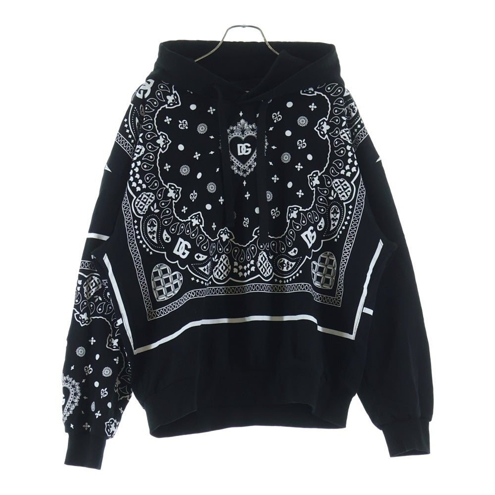 DOLCE & GABBANA(ドルチェアンドガッバーナ) 22AW ペイズリー 総柄 コットン スウェット プルオーバーパーカー ブラック G9XN7T G7C9Z