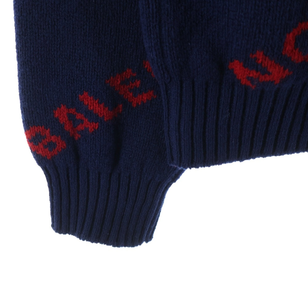 BALENCIAGA(バレンシアガ) 18SS ALLOVER LOGO CREWNECK KNIT オールオーバーロゴ クルーネック長袖 ニットセーター ネイビー/レッド 547831 T1473