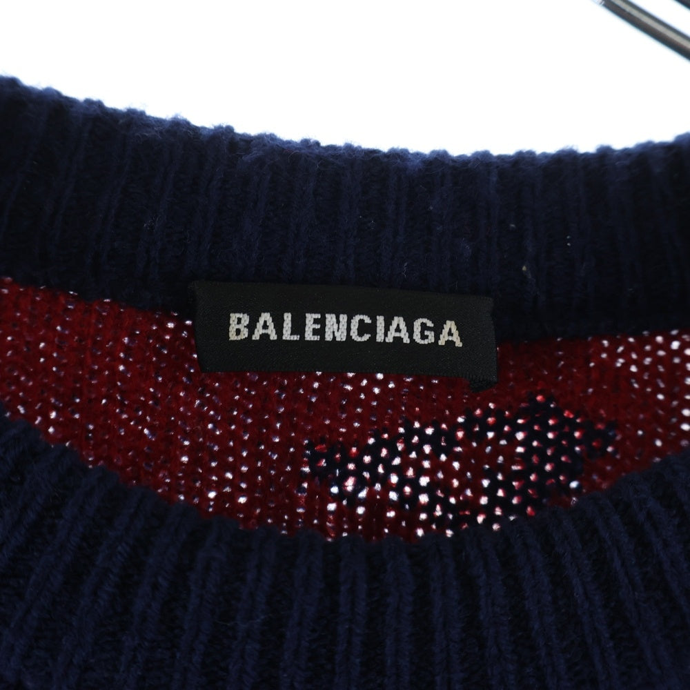 BALENCIAGA(バレンシアガ) 18SS ALLOVER LOGO CREWNECK KNIT オールオーバーロゴ クルーネック長袖 ニットセーター ネイビー/レッド 547831 T1473