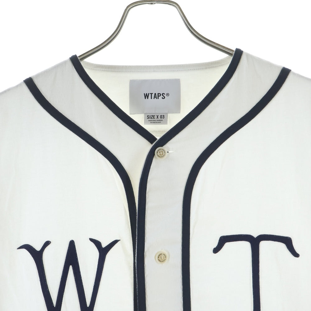 WTAPS(ダブルタップス) 25SS LEAGUE SS COTTON TWILL パッチワークデザイン リーグ ショートスリーブ コットン ツイル Vネック 半袖Tシャツ ホワイト 251TQDT-SHM09