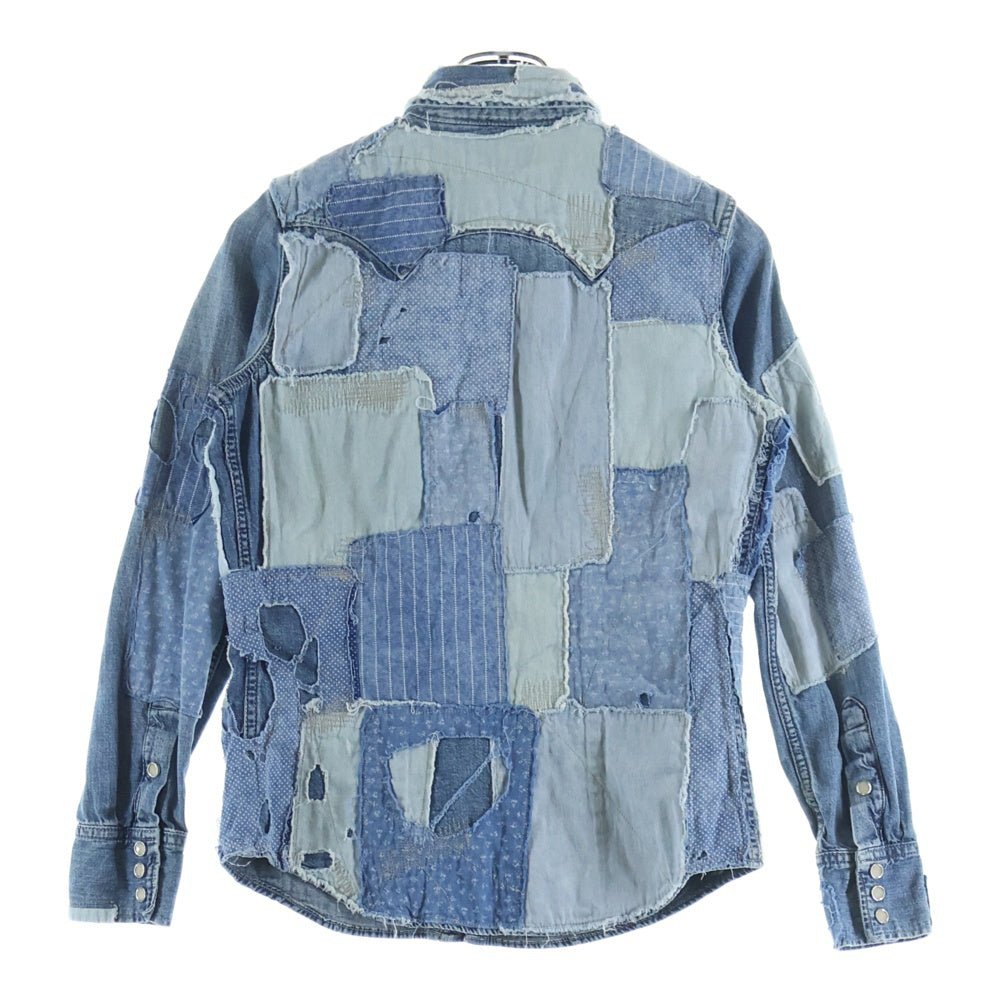 RRL(ダブルアールエル) Sawtooth Shirt パッチワーク 長袖ウエスタンデニムシャツ レディース インディゴ