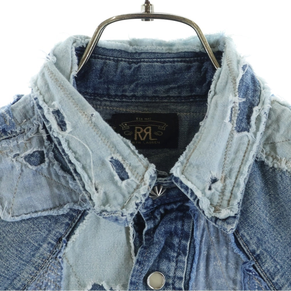 RRL ダブルアールエル Sawtooth Shirt パッチワーク 長袖ウエスタンデニムシャツ レディース インディゴ RRL(ダブルアールエル) Sawtooth Shirt パッチワーク 長袖ウエスタン