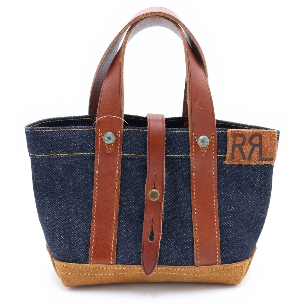 RRL(ダブルアールエル) ミニ レザートリム デニム切替 トートバッグ ブラウン/インディゴ
