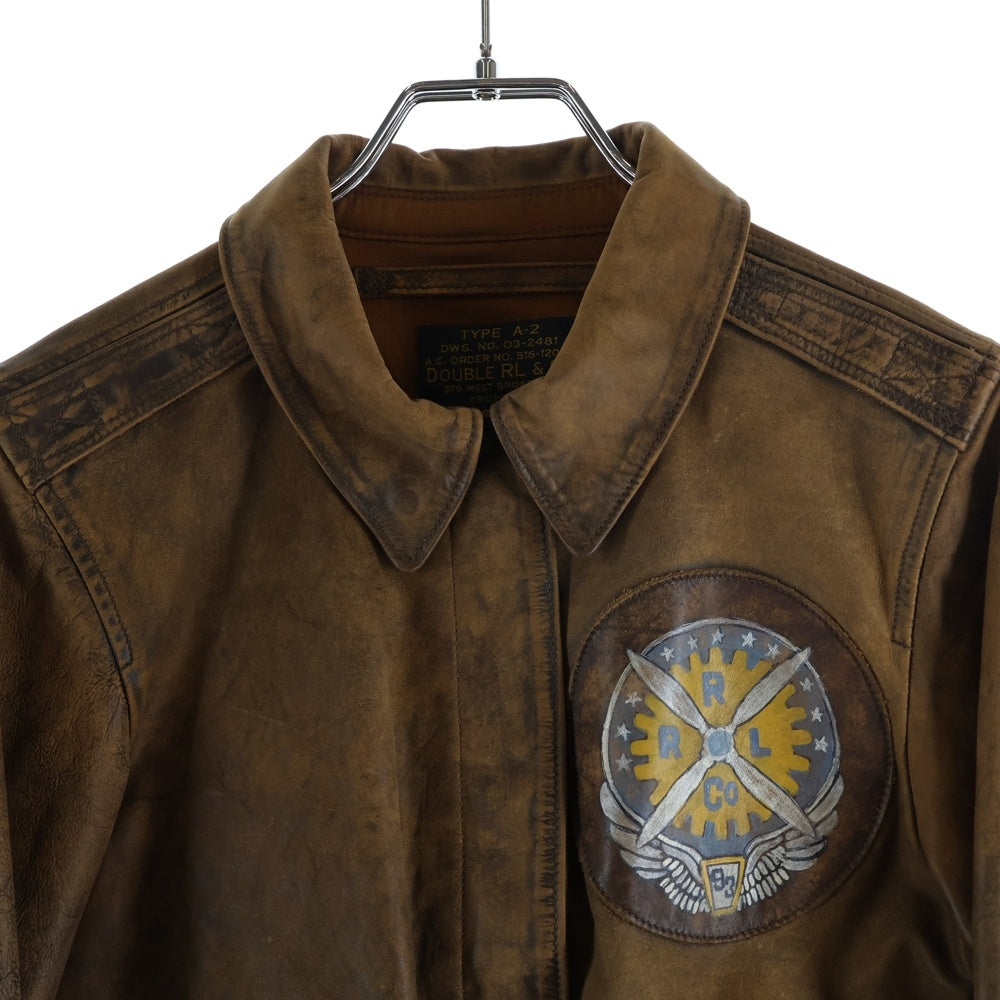 RRL(ダブルアールエル) TYPE A-2 カウレザー ロゴプリント フライトジャケット レディース ブラウン