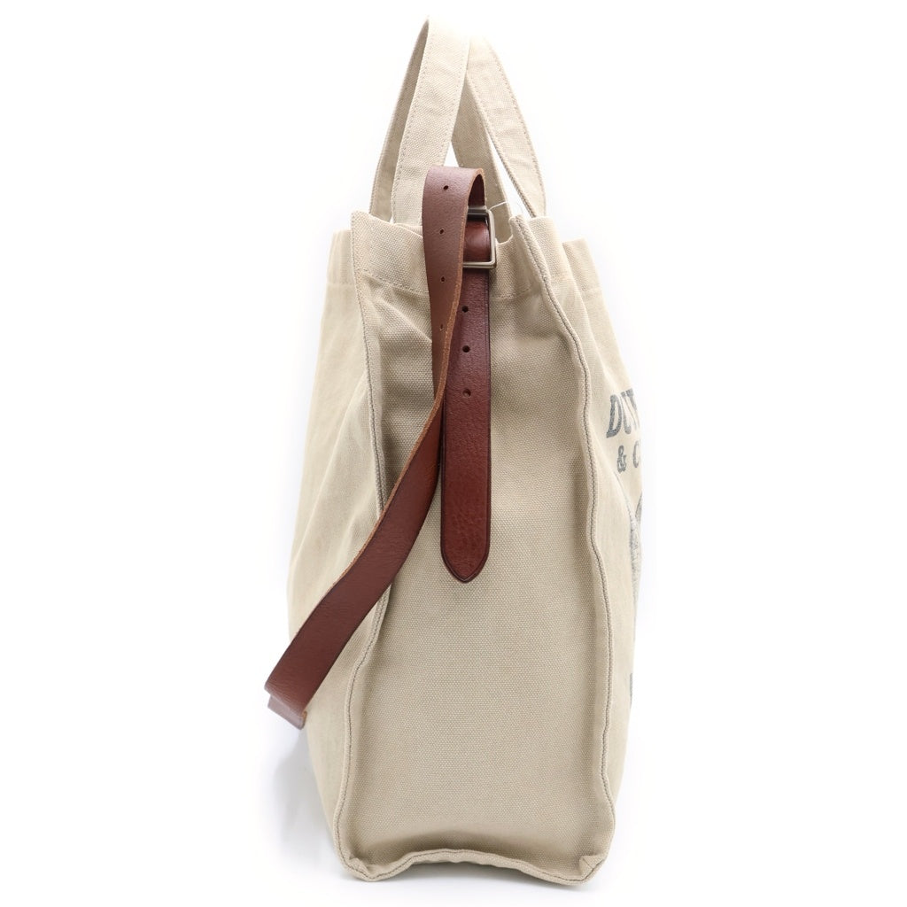 RRL(ダブルアールエル) キャンバス ロゴプリント レザーストラップ 2WAY ハンド ショルダートートバッグ ベージュ レディース