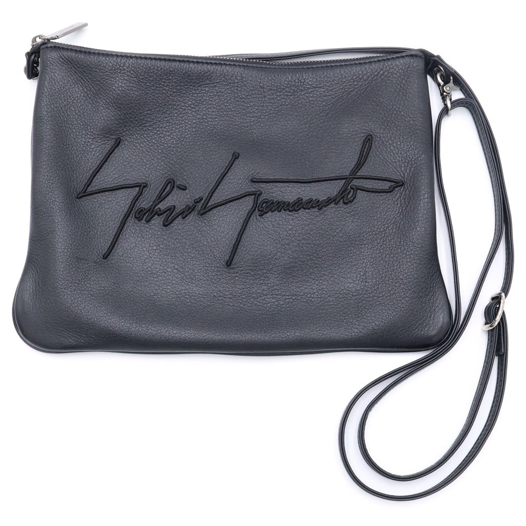 discord Yohji Yamamoto(ディスコード ヨウジヤマモト) SIGNATURE SACOCHE シグネチャーロゴ カウレザー サコッシュ ショルダーバッグ ブラック DA-I98-790
