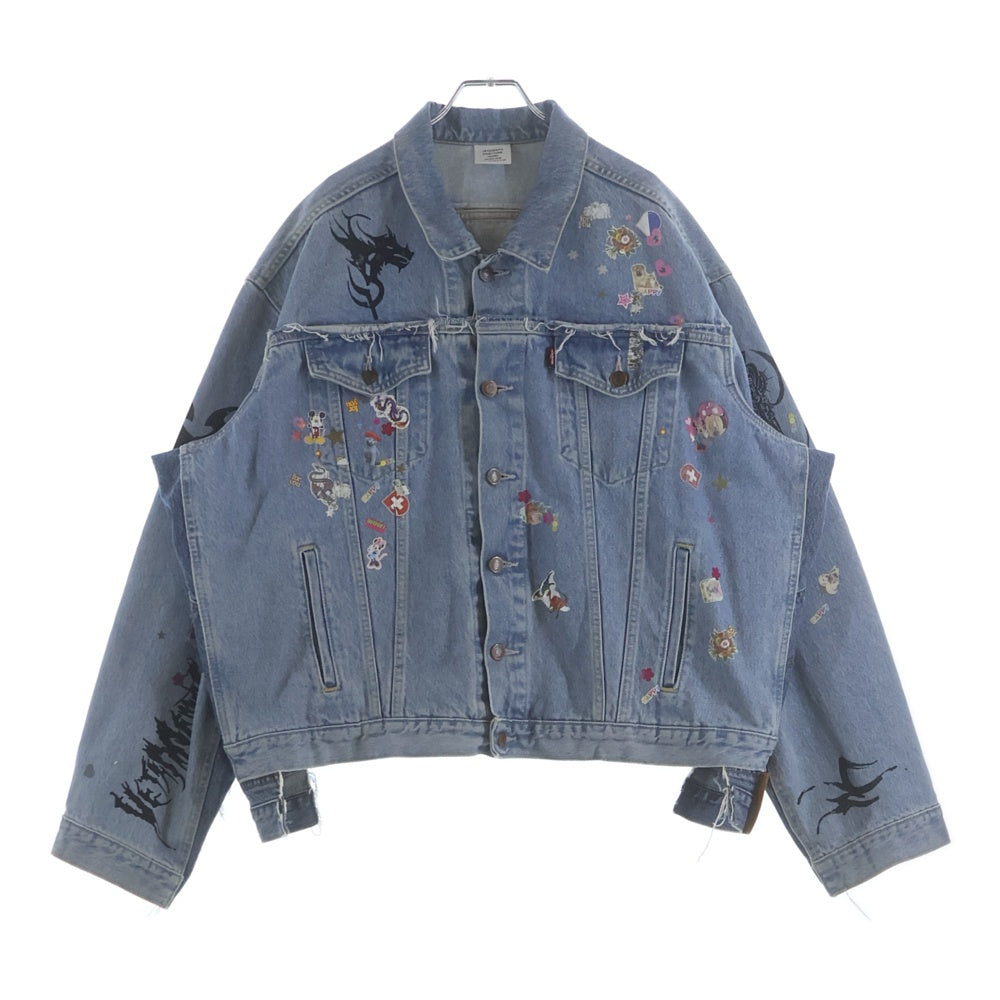 VETEMENTS(ヴェトモン) 18AW TRIBAL STICKER OVERSIZED DENIM JACKET トライバルステッカー オーバーサイズデニムジャケット インディゴ WAH19JA111