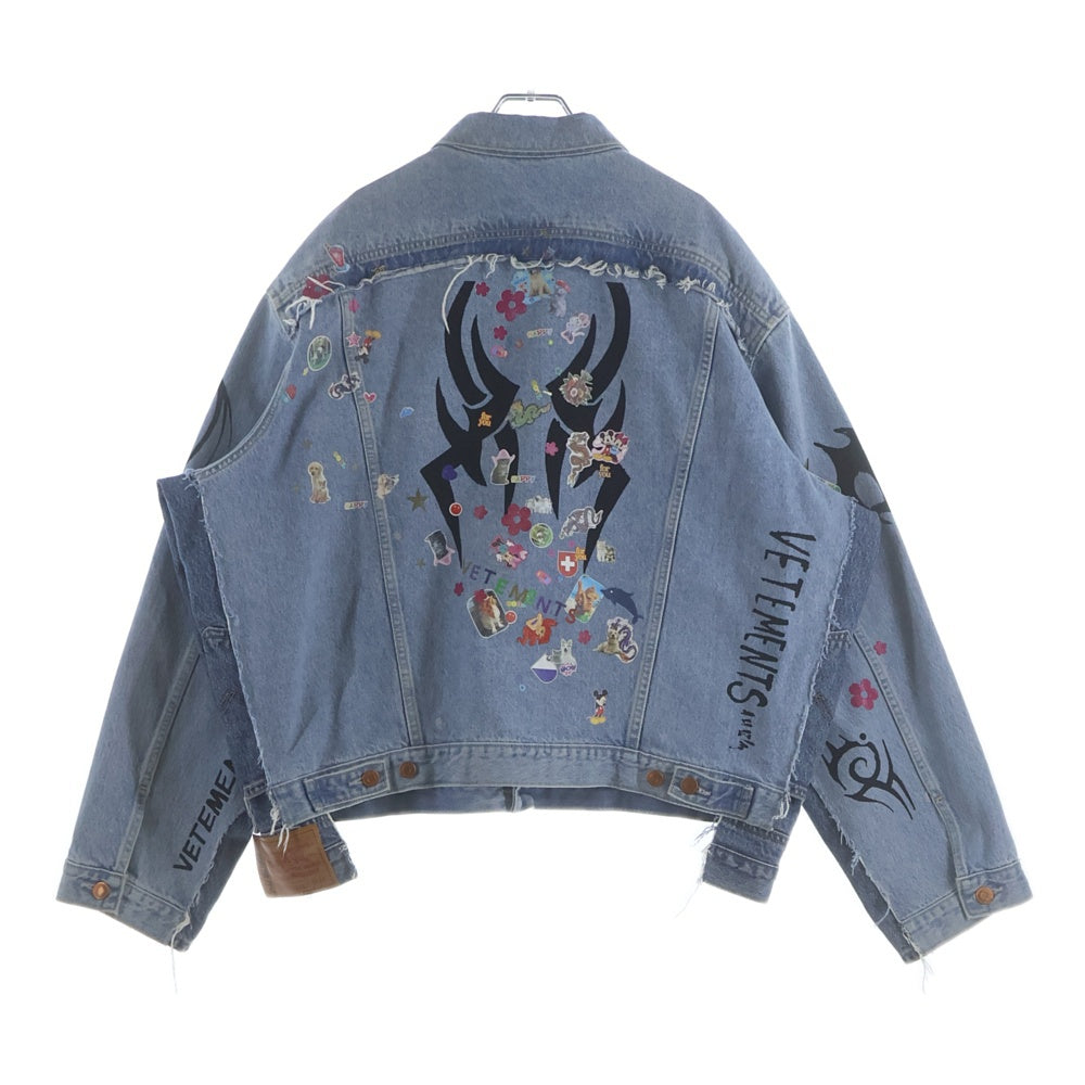 VETEMENTS(ヴェトモン) 18AW TRIBAL STICKER OVERSIZED DENIM JACKET トライバルステッカー オーバーサイズデニムジャケット インディゴ WAH19JA111
