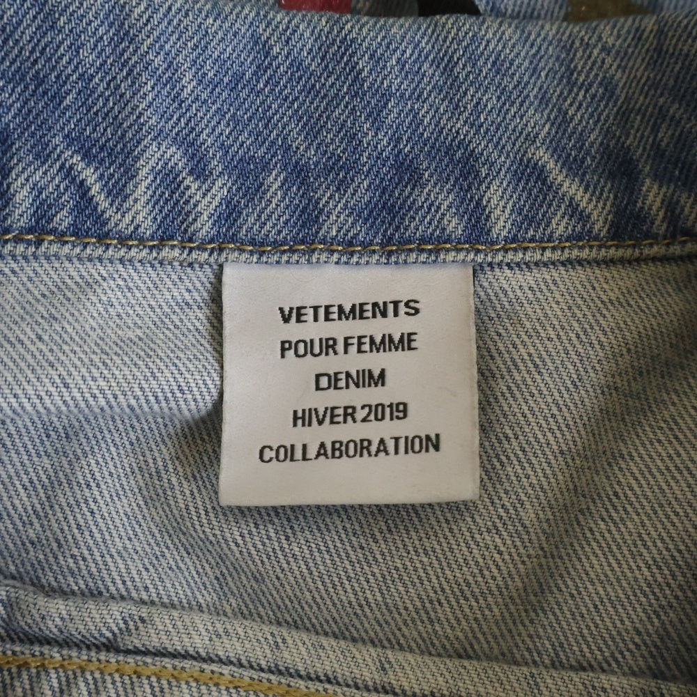 VETEMENTS(ヴェトモン) 18AW TRIBAL STICKER OVERSIZED DENIM JACKET トライバルステッカー オーバーサイズデニムジャケット インディゴ WAH19JA111