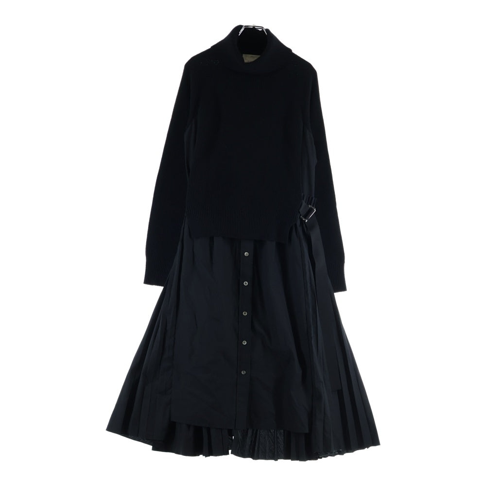 Sacai(サカイ) タートルネックニット 切替 シャツワンピース レディース ブラック SCW-044