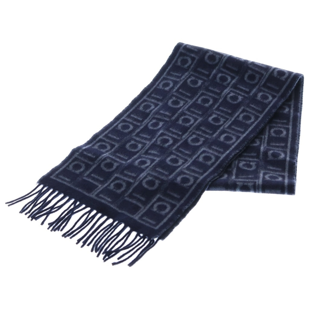 Salvatore Ferragamo(サルヴァトーレ フェラガモ) Monogram Scarf モノグラム 総柄 ウール混 フリンジマフラー ストール ネイビー 779247 レディース