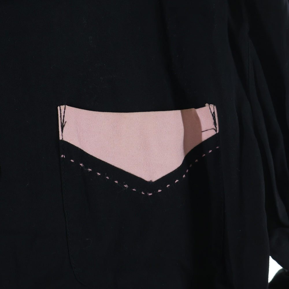 VINTAGE(ヴィンテージ) 推定 70S-80S VINTAGE 黒ピン 長袖 ヴィンテージ ロカビリーシャツ ブラック/ピンク