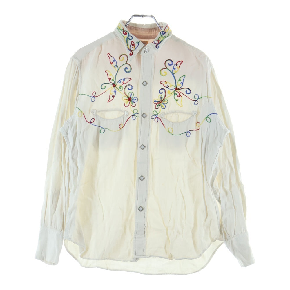 VINTAGE(ヴィンテージ) 推定 50S Cowboy Joe カウボーイジョー フラワーエンブロイダリー 長袖ウエスタンシャツ ホワイト
