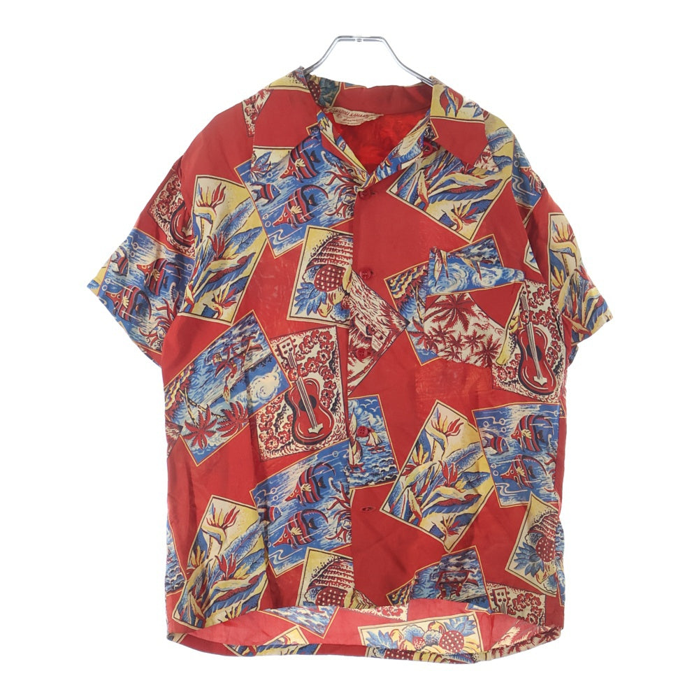 VINTAGE(ヴィンテージ) 50S VINTAGE HAUOLI KAMAAINA ヴィンテージ パネル状絵柄 アロハシャツ レッド