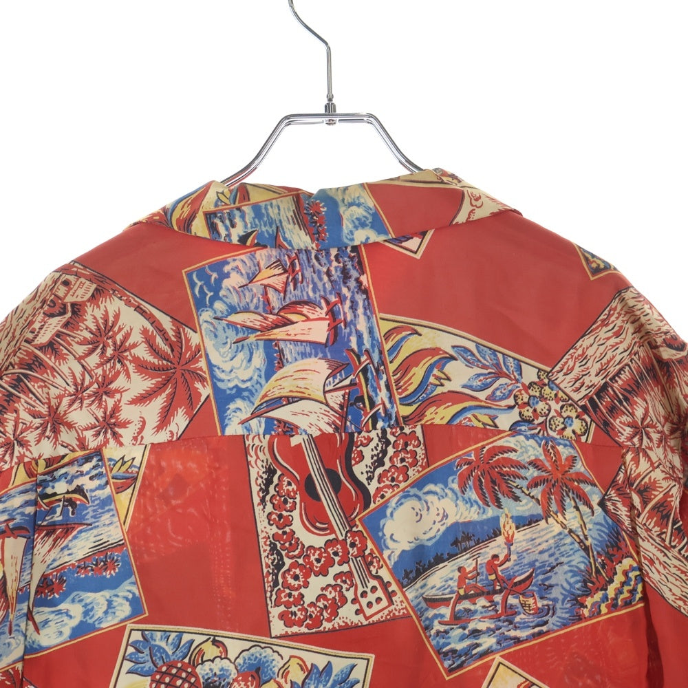 VINTAGE(ヴィンテージ) 50S VINTAGE HAUOLI KAMAAINA ヴィンテージ パネル状絵柄 アロハシャツ レッド