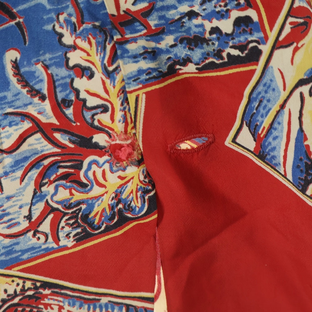 VINTAGE(ヴィンテージ) 50S VINTAGE HAUOLI KAMAAINA ヴィンテージ パネル状絵柄 アロハシャツ レッド