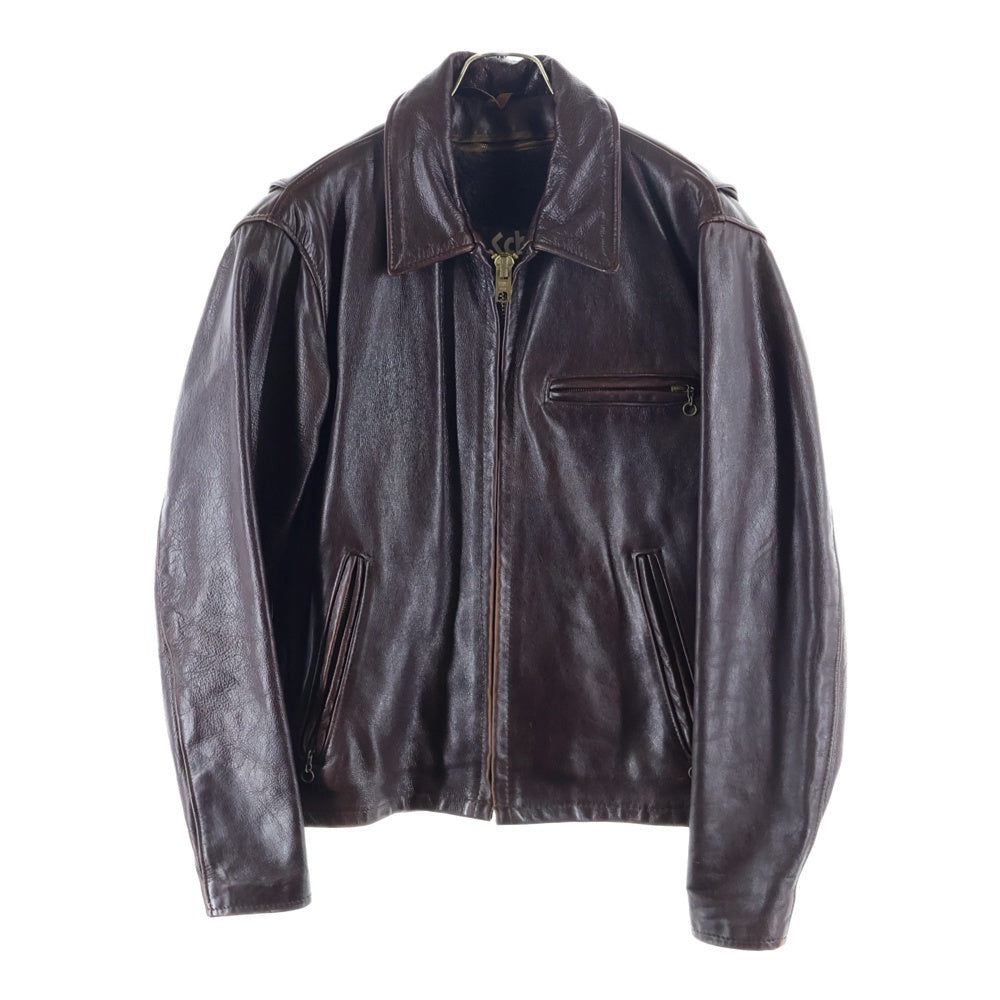 SCHOTT(ショット) 80S VINTAGE 642VS ヴィンテージ 茶タグ ボアライナー付き ステアハイド ジップアップ レザー シングルライダース ジャケット ブラウン