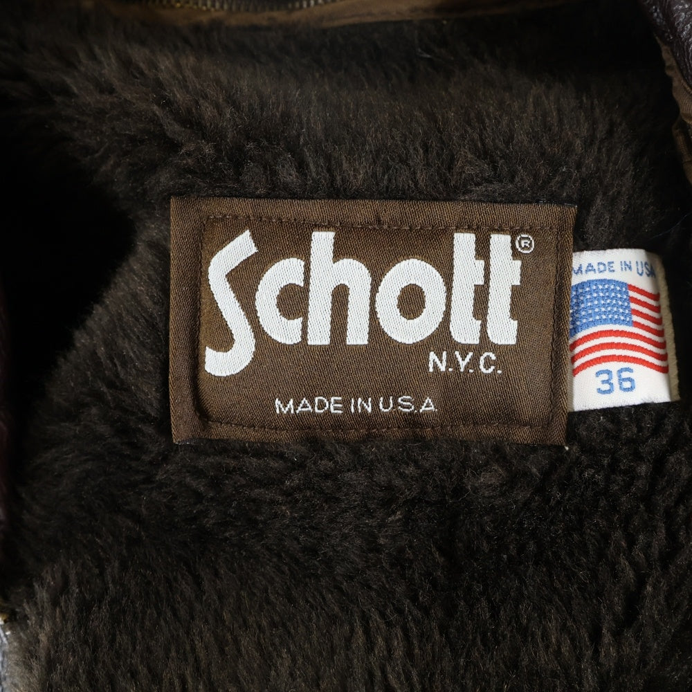 SCHOTT(ショット) 80S VINTAGE 642VS ヴィンテージ 茶タグ ボアライナー付き ステアハイド ジップアップ レザー シングルライダース ジャケット ブラウン