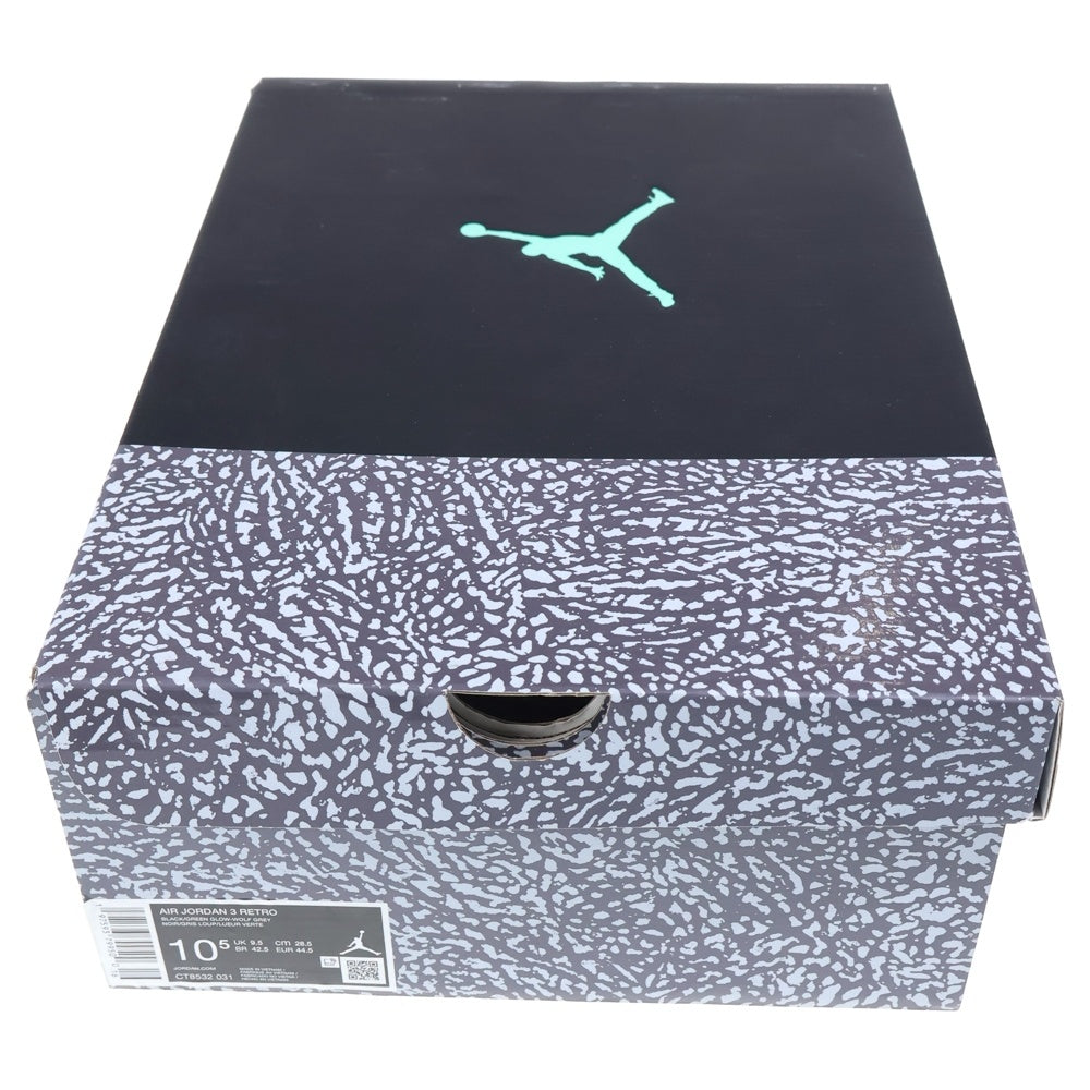 NIKE(ナイキ) AIR JORDAN 3 RETRO GREEN GLOW エアジョーダン3 レトロ グリーングロー ハイカットスニーカー ブラック/グレー US10.5/28.5cm CT8532-031
