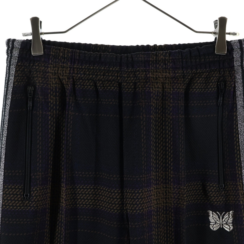 Needles(ニードルス) 23AW POLY SMOOTH TRACK PANT ポリ スムース タータンチェック トラックパンツ ブラウン/シルバー NS1502