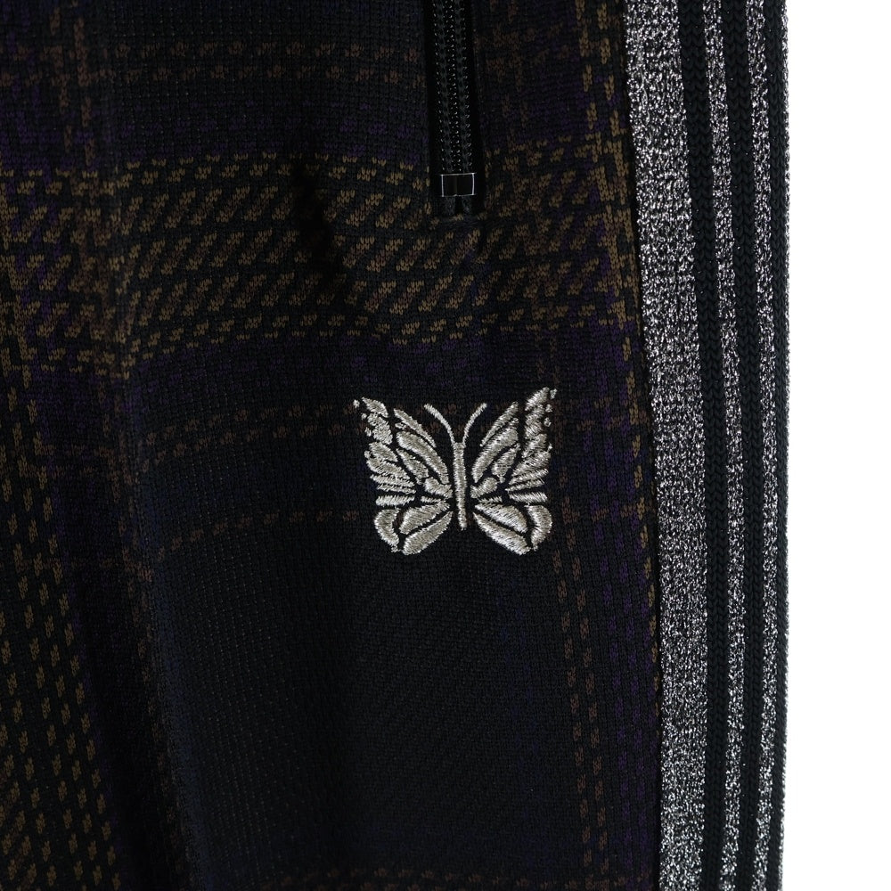 Needles(ニードルス) 23AW POLY SMOOTH TRACK PANT ポリ スムース タータンチェック トラックパンツ ブラウン/シルバー NS1502