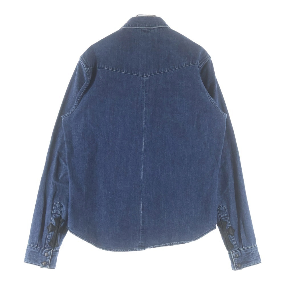 CHROME HEARTS(クロムハーツ) OLD DENIM WESTERN オールド クロスボールボタン 袖裾レザークロスパッチ デニムウエスタン長袖シャツ インディゴ