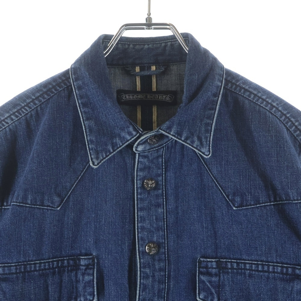 CHROME HEARTS(クロムハーツ) OLD DENIM WESTERN オールド クロスボールボタン 袖裾レザークロスパッチ デニムウエスタン長袖シャツ インディゴ