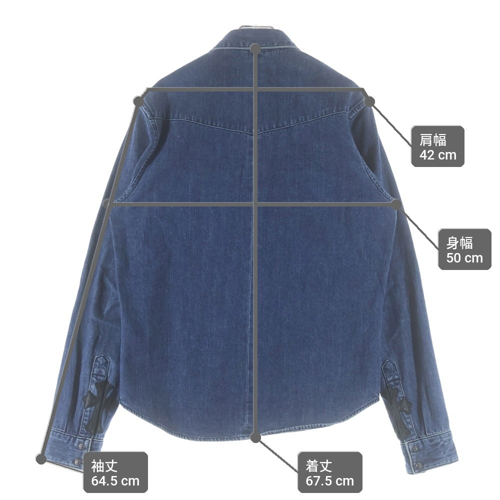CHROME HEARTS(クロムハーツ) OLD DENIM WESTERN オールド クロスボールボタン 袖裾レザークロスパッチ デニムウエスタン長袖シャツ インディゴ