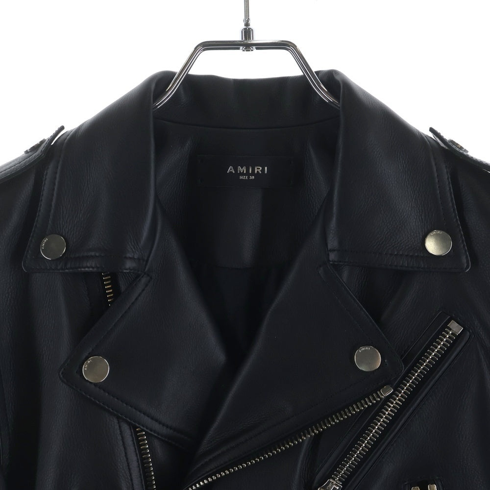 AMIRI(アミリ) フルグレインレザー クロップド ダブルライダースジャケット レディース ブラック