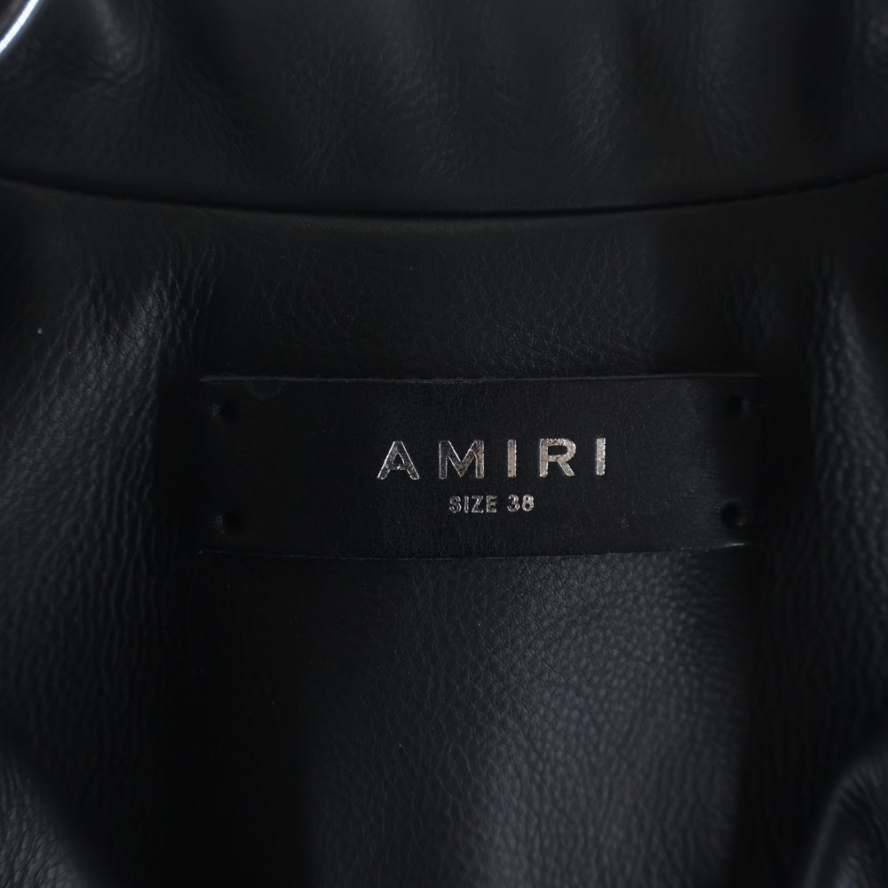AMIRI(アミリ) フルグレインレザー クロップド ダブルライダースジャケット レディース ブラック