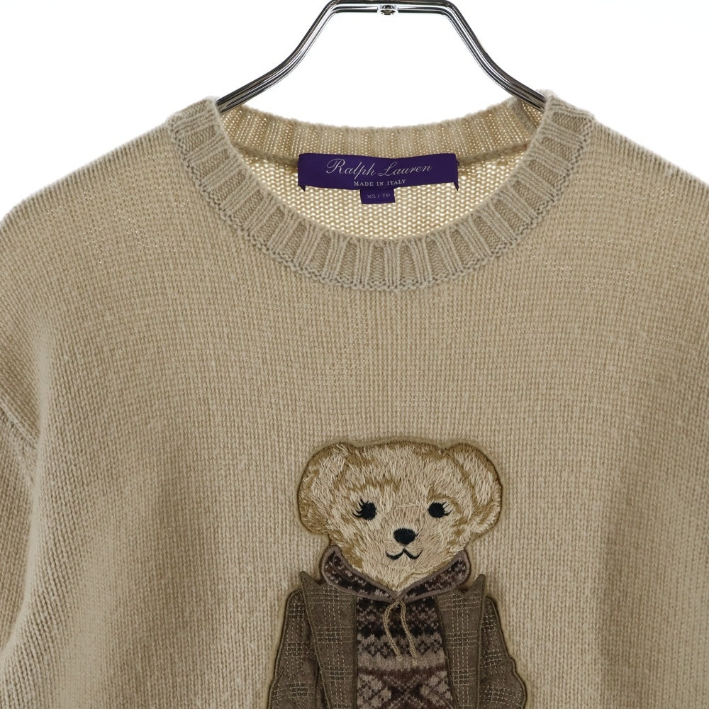 POLO RALPH LAUREN(ポロラルフローレン) POLO BEAR KNIT ポロベアー ウール ロゴエンブロイダリー クルーネックニット セーター レディース ベージュ