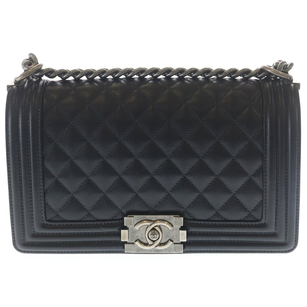 CHANEL(シャネル) ボーイシャネル ココマーク カーフスキン レザー チェーン ショルダーバッグ シルバー金具 ブラック レディース