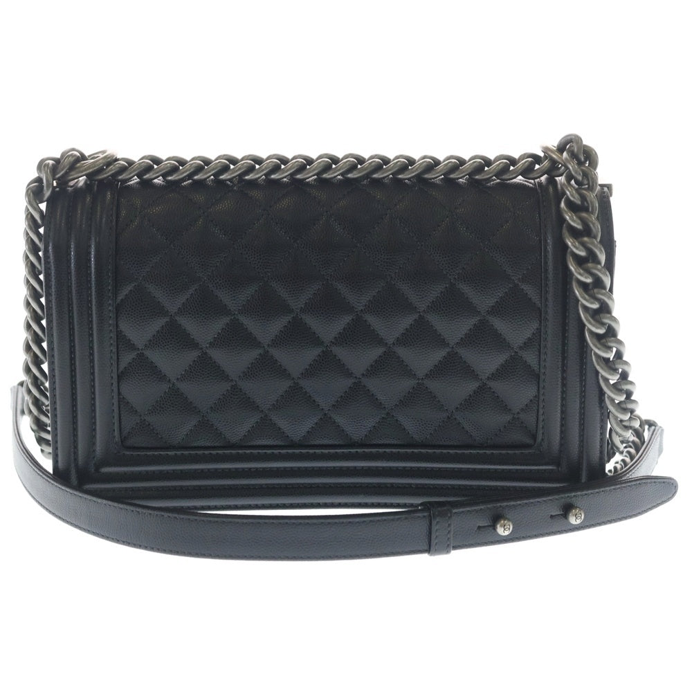 CHANEL(シャネル) ボーイシャネル ココマーク カーフスキン レザー チェーン ショルダーバッグ シルバー金具 ブラック レディース