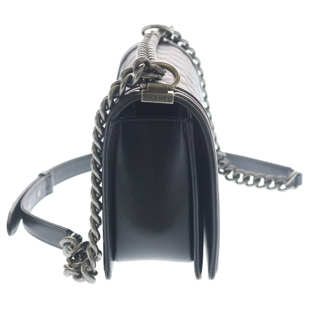 CHANEL(シャネル) ボーイシャネル ココマーク カーフスキン レザー チェーン ショルダーバッグ シルバー金具 ブラック レディース