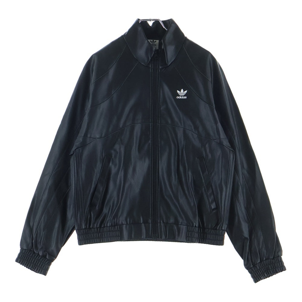 adidas(アディダス) 胸ロゴプリント ダブルポケット フェイクレザー トラックジャケット ブルゾン ブラック II6103