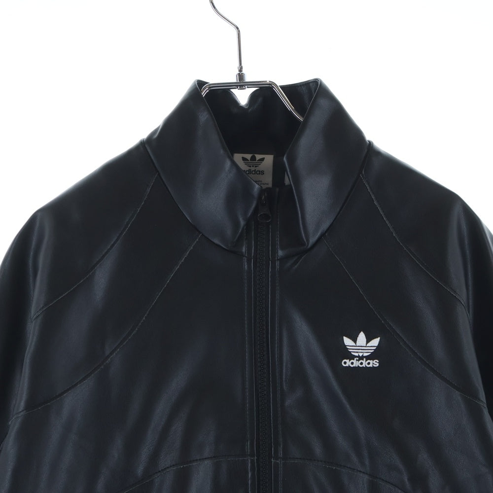 adidas(アディダス) 胸ロゴプリント ダブルポケット フェイクレザー トラックジャケット ブルゾン ブラック II6103