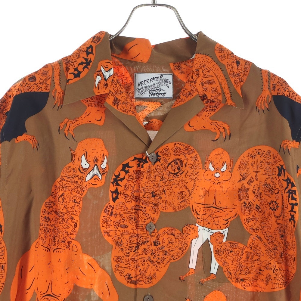 WACKO MARIA(ワコマリア) 24AW ×NECK FACE HAWAIIAN SHIRT ネックフェイス 総柄 ハワイアンシャツ ブラウン NECKFACE-WM-HI19