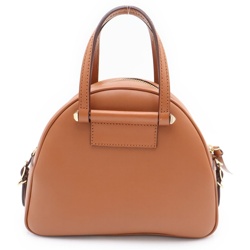 JIMMY CHOO(ジミーチュウ) VARENNE BOWLING ヴァレンヌ ボーリング ロゴ ゴールド金具 カーフレザー ショルダーストラップ 2WAY ハンドバッグ ブラウン レディース