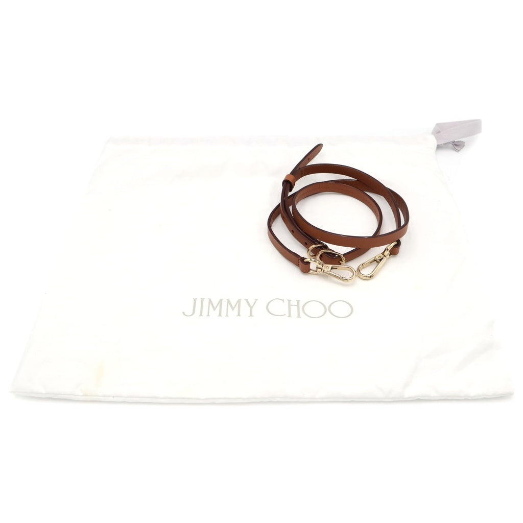JIMMY CHOO(ジミーチュウ) VARENNE BOWLING ヴァレンヌ ボーリング ロゴ ゴールド金具 カーフレザー ショルダーストラップ 2WAY ハンドバッグ ブラウン レディース